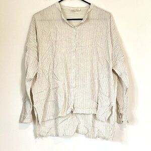 Eileen Fisher The Fisher Project Casual High Low Striped Button Down Top - Size